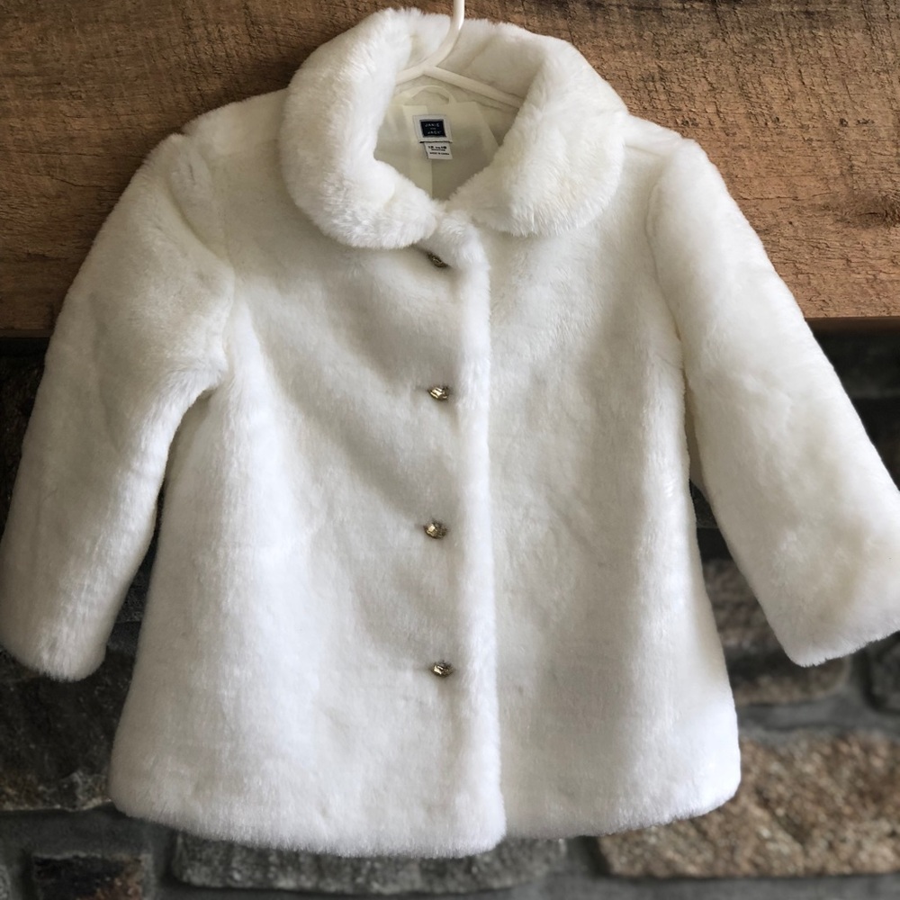 Janie and Jack soft white faux fur baby coat